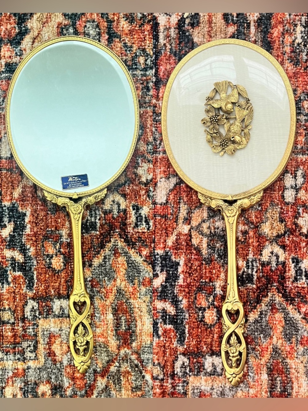 Vintage 24K Gold Plated Ornate Gold Hand Mirror
